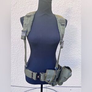USGI Vintage US Military Web Gear Belt Suspenders Ammo Pouches OD Green LBE